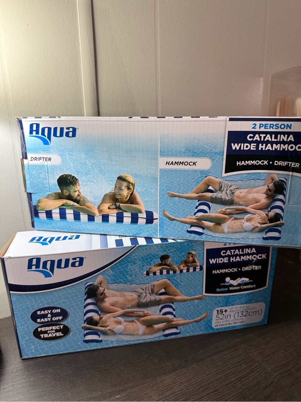 Aqua Catalina Two-Person Wide Hammock Float - Blue & White Stripes